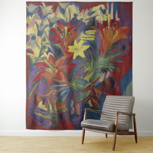 キルヒナー表現主義鮮やかなオレンジ色のユリの芸術 タペストリー (インサイチュ)