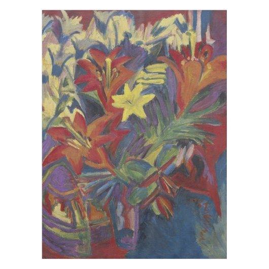 キルヒナー表現主義鮮やかなオレンジ色のユリの芸術 テーブルクロス (正面)