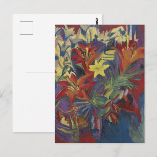 キルヒナー表現主義鮮やかなオレンジ色のユリの芸術 ポストカード (正面/裏面)