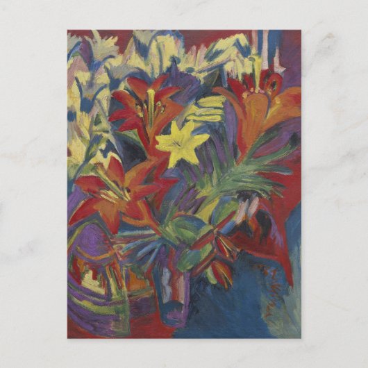 キルヒナー表現主義鮮やかなオレンジ色のユリの芸術 ポストカード (正面)