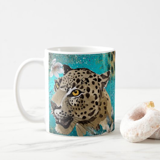 キレイなヒョウ猫コーヒーマグ、カップ コーヒーマグカップ (ドーナツ)