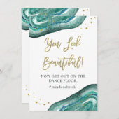 キレイに見える |ティール（緑がかった色）金ゴールド結婚ズ 招待状 (正面/裏面)