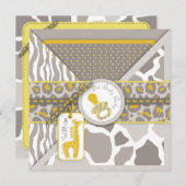 キレーフサファリおしゃぶりカップル赤ちゃんシャワー 招待状 (正面/裏面)