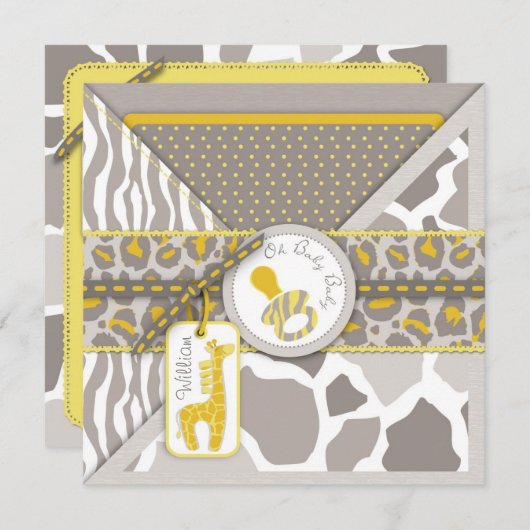 キレーフサファリおしゃぶりカップル赤ちゃんシャワー 招待状 (正面/裏面)