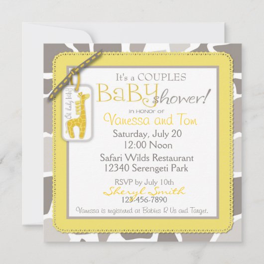 キレーフサファリおしゃぶりカップル赤ちゃんシャワー 招待状 (裏面)