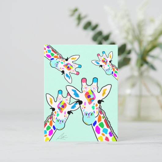 キレーフファミリーハンドア色彩の鮮やかートミントグリーン ポストカード (スタンド正面)