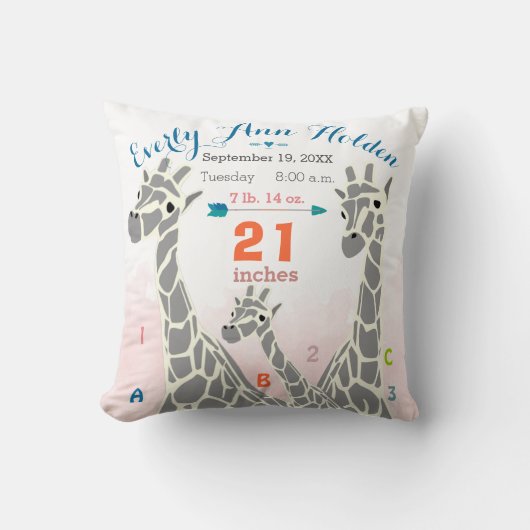 キレーフファミリーベビーガール誕生レコード誕生統計 クッション (正面)