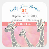 キレーフファミリーベビーガール誕生レコード誕生統計 スクエアシール (正面)