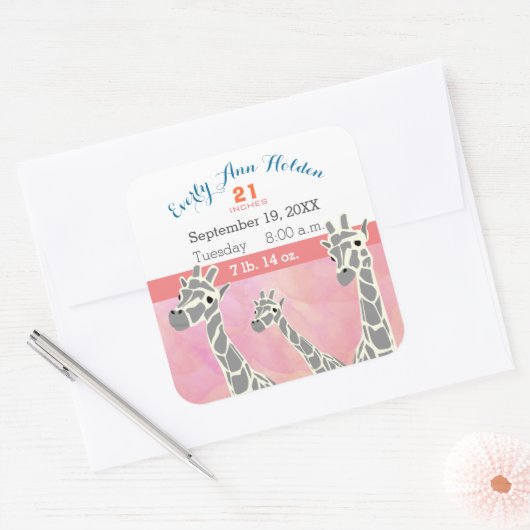 キレーフファミリーベビーガール誕生レコード誕生統計 スクエアシール (封筒)