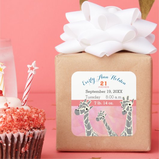 キレーフファミリーベビーガール誕生レコード誕生統計 スクエアシール (パーティー)