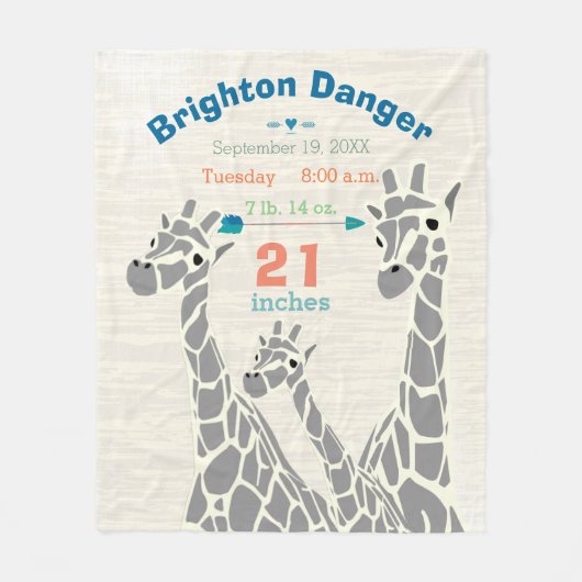 キレーフファミリー男の赤ちゃん統計誕生記録 フリースブランケット (正面)