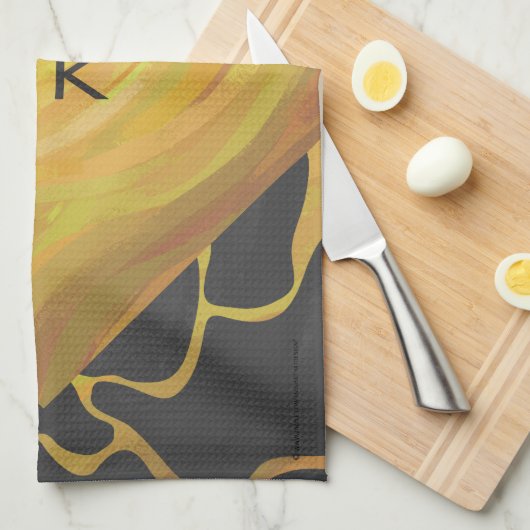 キレーフブラックアンドイエロープリント キッチンタオル (四つ折り)