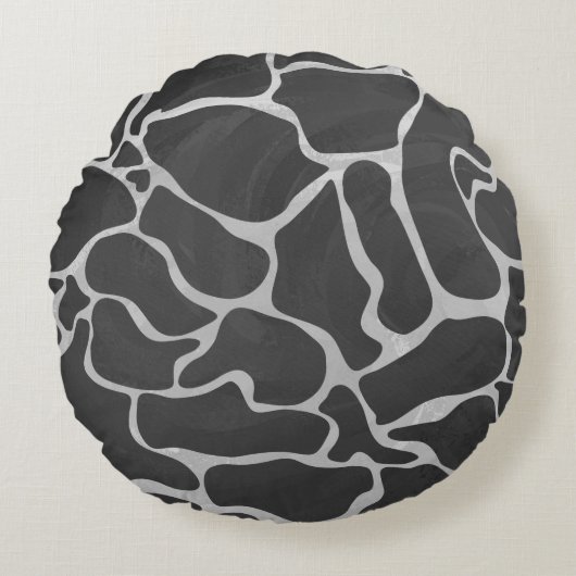 キレーフブラックアンドライトグレープリント ラウンドクッション (正面)