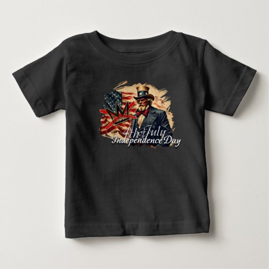 キングはいらない アンクルサム 独立記念日のアート ベビーTシャツ (正面)