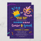 キングまたはクイーンマルディグラスジェンダーの暴露 招待状 (正面/裏面)