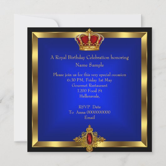 キングまたはクイーン王室のブルーレッド誕生日パーティー2 招待状 (裏面)