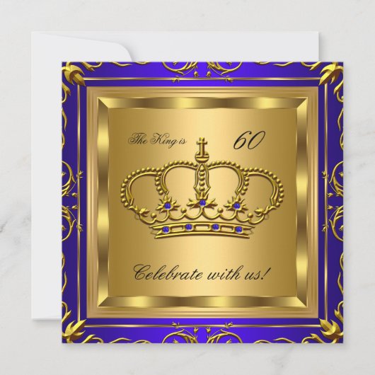 キングまたはクイーン王室のブルー金ゴールド誕生日パーティー2 招待状 (正面)
