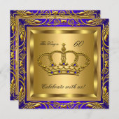 キングまたはクイーン王室のブルー金ゴールド誕生日パーティー 招待状 (正面/裏面)