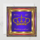 キングまたはプリンス王室のブルーレッド金ゴールド誕生日パーティー 招待状 (正面)