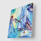 キングアーサー、湖のレディとエクスカリバー スクエア壁時計 (傾斜)