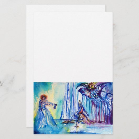 キングアーサー、湖の女性とピンクの紫の青 便箋 (正面/裏面)