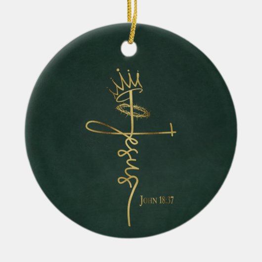 キングイエズスエレガントグリーン/金ゴールドクリスチャンのクリスマス セラミックオーナメント (正面)