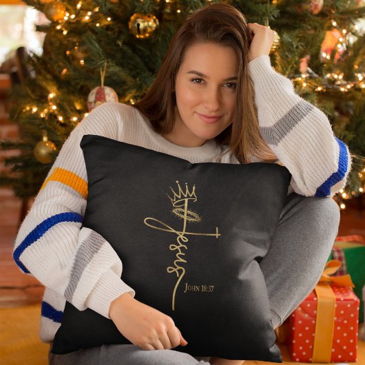 キングイエズスエレガントブラック/金ゴールドクリスチャン・クリスマス クッション