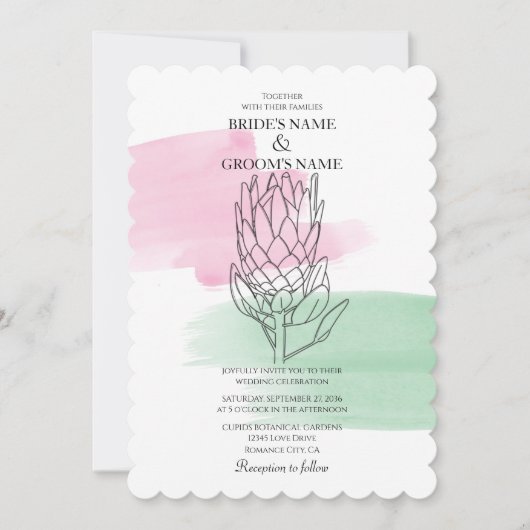 キングエレガントプロテアウォーターカラー結婚式招待状 招待状 (正面)