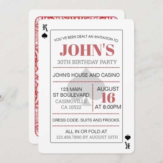 キングオブカジノスペードトランプのポーカートランプ 招待状 (正面/裏面)