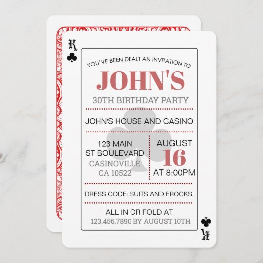 キングオブクラブカジノトランプのポーカー遊ズカード 招待状 (正面/裏面)