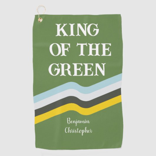 キングオブグリーンカラフルストライプグリーン名前をカスタムする ゴルフタオル (正面)