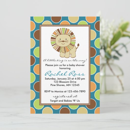キングオブザジャングルベビーシャワー招待状„u160ティール(緑がかった色) 招待状 (スタンド正面)