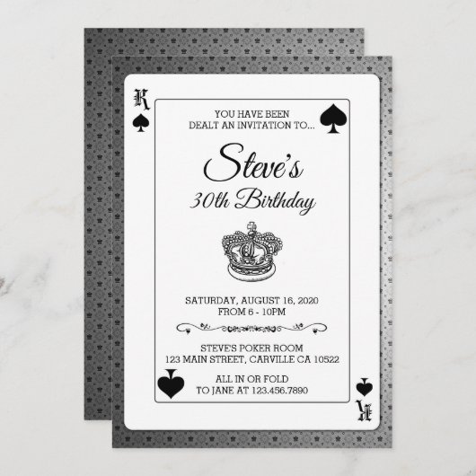 キングオブスペードトランプのポーカーのカ遊ード誕生日招待状 招待状 (正面/裏面)