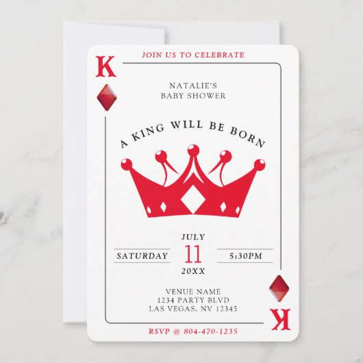 キングオブダイアモンズカジノトランプのポーカーカードボーイベビーシャワー 招待状 (正面)