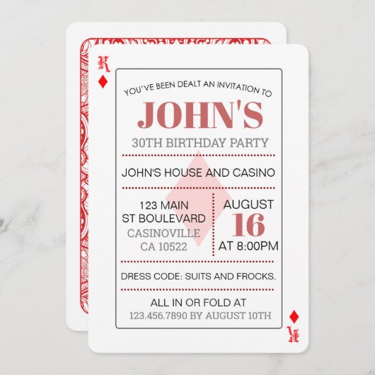 キングオブダイアモンズカジノ遊トランプのポーカーズカード 招待状 (正面/裏面)