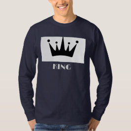 キングカスタム文字クラウンイメージネイビーブルー長袖 Tシャツ