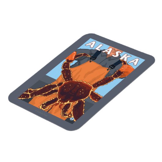 キングカニと漁師ヴィンテージ旅行ポスター マグネット (左側)