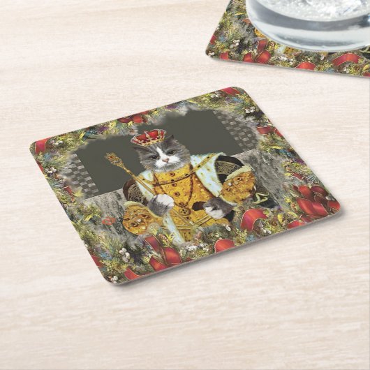 キングキャッ王室のトクリスマス紙コースター スクエアペーパーコースター (アングル)