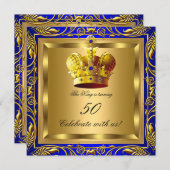 キングクイーンブルー王室の金ゴールドエリートバースデーパーティー 招待状 (正面/裏面)