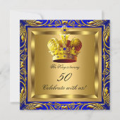 キングクイーンブルー王室の金ゴールドエリートバースデーパーティー 招待状 (正面)