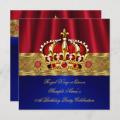 キングクイーンレッドクラウンブルー王室の金ゴールド誕生日4 招待状 (正面/裏面)