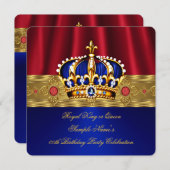 キングクイーンレッドクラウンブルー王室の金ゴールド誕生日5 招待状 (正面/裏面)