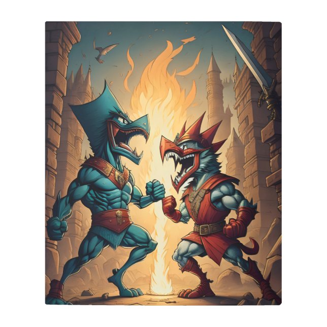 キングスが漫画のウォールアートメタルアートと戦う メタルプリント (正面)