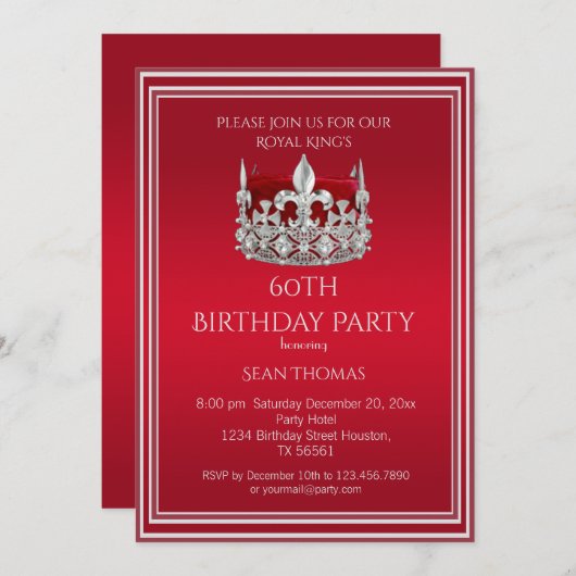 キングズルビーレッドクラウンマンズ誕生日招待状 招待状 (正面/裏面)
