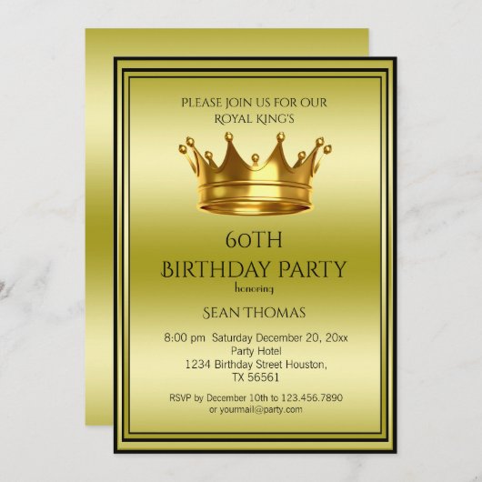 キングズ金ゴールドクラウンマンズ誕生日招待状 招待状 (正面/裏面)