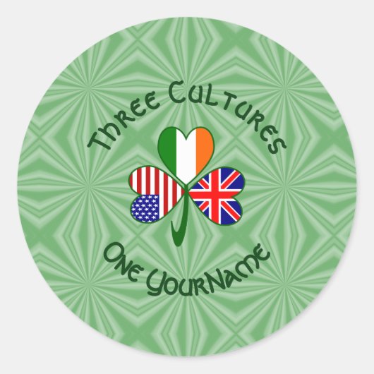 キングダム統一されたアイルランドUSAフラグShamrock名 ラウンドシール (正面)
