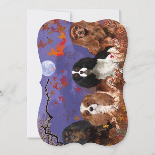 キングチャールズカバリエスパニエル犬秋ノートカード サンキューカード (正面)