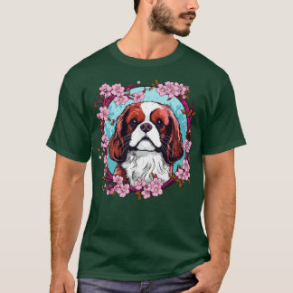キングチャールズスパニエル犬とさくらんぼ花 Tシャツ