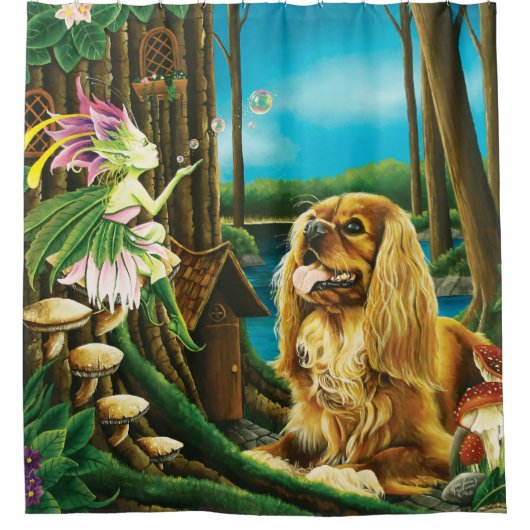 キングチャールズスパニエル犬スプライトファンタジー シャワーカーテン (正面)