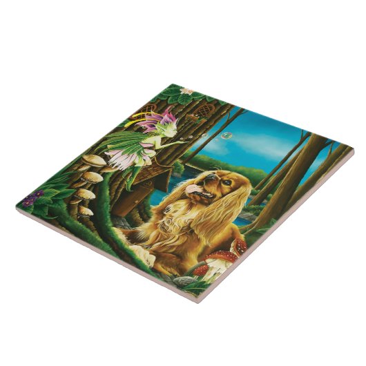 キングチャールズスパニエル犬スプライトファンタジー タイル (側面)